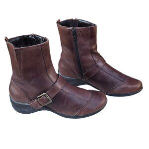 Strictly Comfort Brown Leather Ankle Boots Side Zipper Womens Size 7 M
